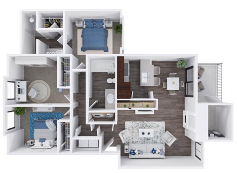 Floor plan for 3 beds, 2 baths, 1109 sqft